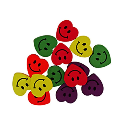 Assorted Fluoro Colours Heart Smiley Wooden Beads