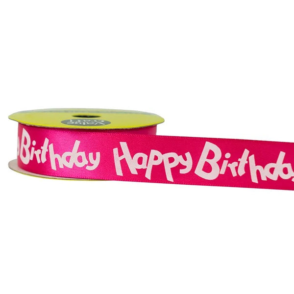 Hot Pink Ribbon with Happy Birthday Printed