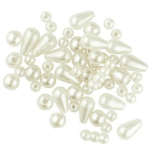 Ivory Assorted Plastic Pearl Drops Beads