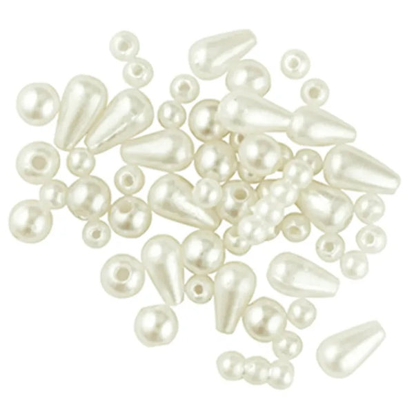 Ivory Assorted Plastic Pearl Drops Beads