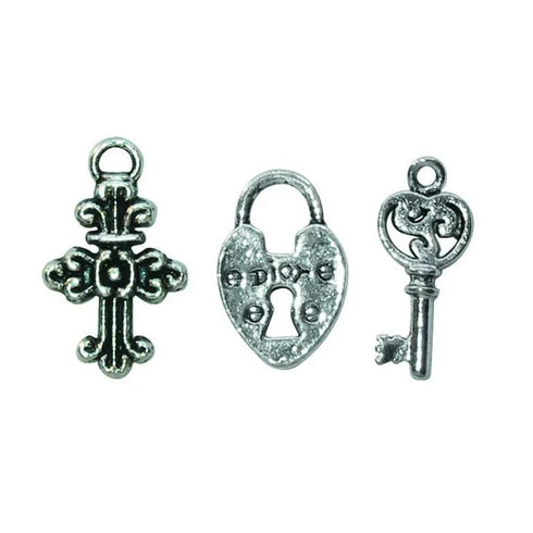 Key, Cross and Padlock Charms