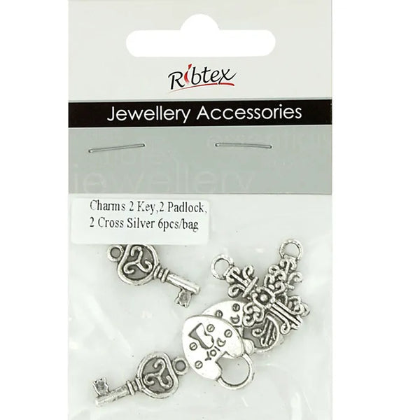 Key, Cross and Padlock Charms