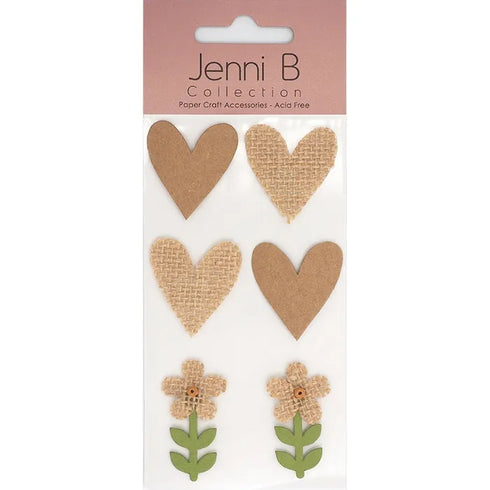 Kraft Burlap Heart & Flower 3D Sticker