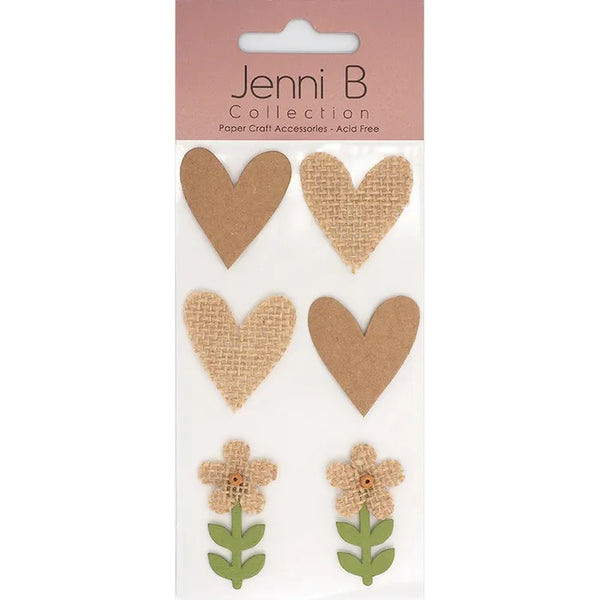 Kraft Burlap Heart & Flower 3D Sticker
