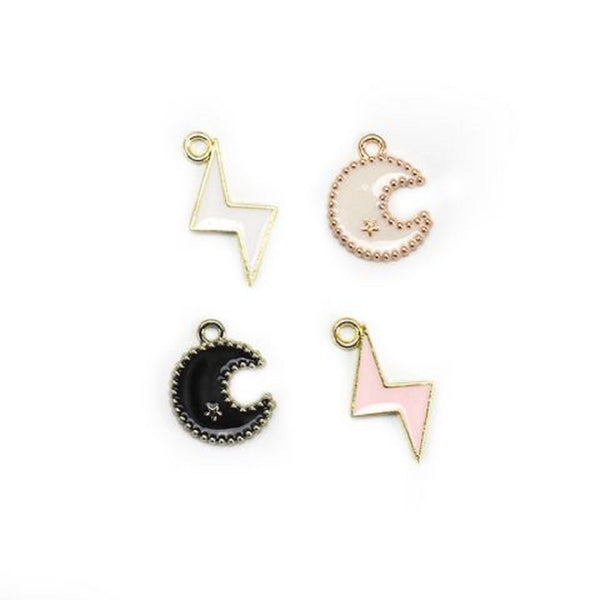 Assorted Colours Lightening & Moon Charms Set
