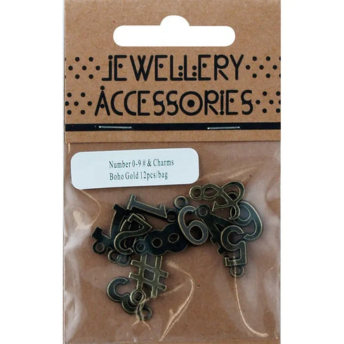 Metal Alloy Numbers Charms (available in 3 colours)