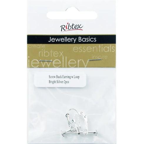 Metal Alloy Silver Colour Screw Back Earring with Loop