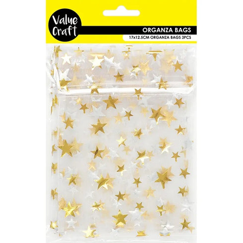Organza Gift Bags with Gold Stars