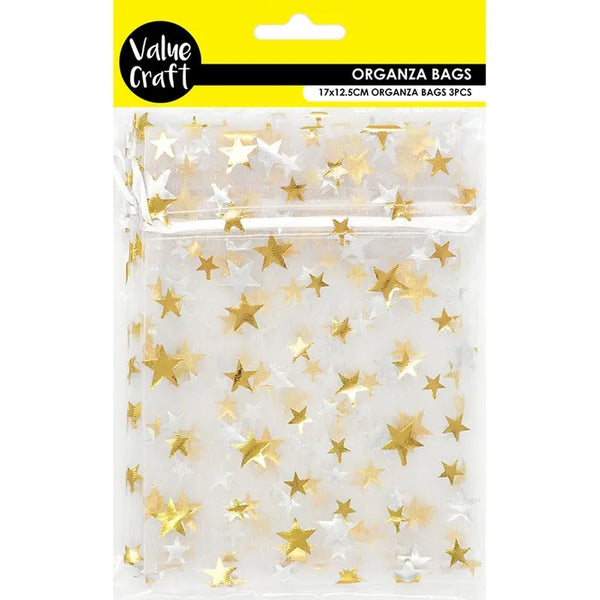 Organza Gift Bags with Gold Stars