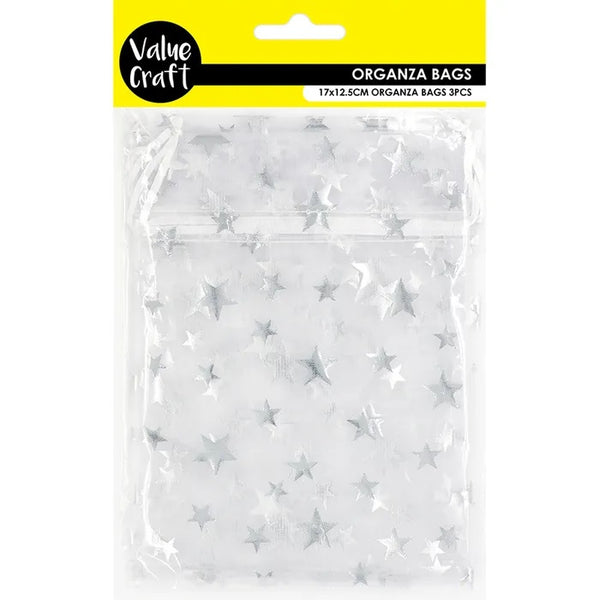 Organza Gift Bags with Silver Stars