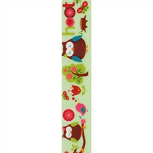 Green Colour Owl Grosgrain Ribbon