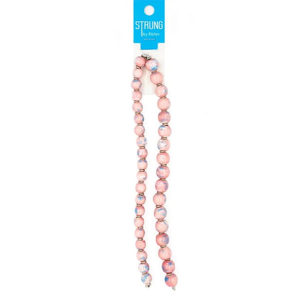 Pink - Blue Colour Round Ceramic Strung Beads