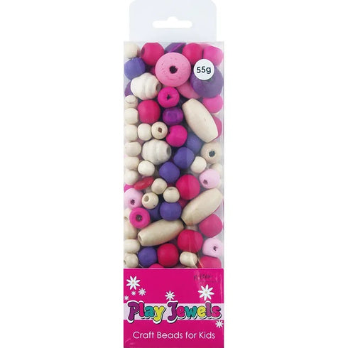Pink - Purple - White Colours Blister Pack Wood Beads