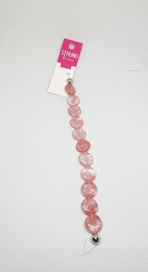 Pink Colour Glass Round Squashed Strung Beads