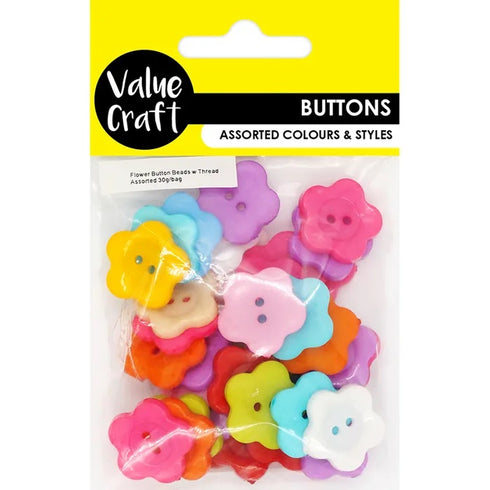 Plastic Flower Buttons with Thread