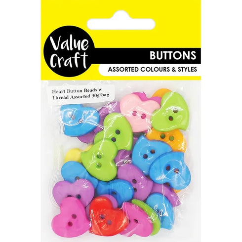 Plastic Heart Buttons with Thread
