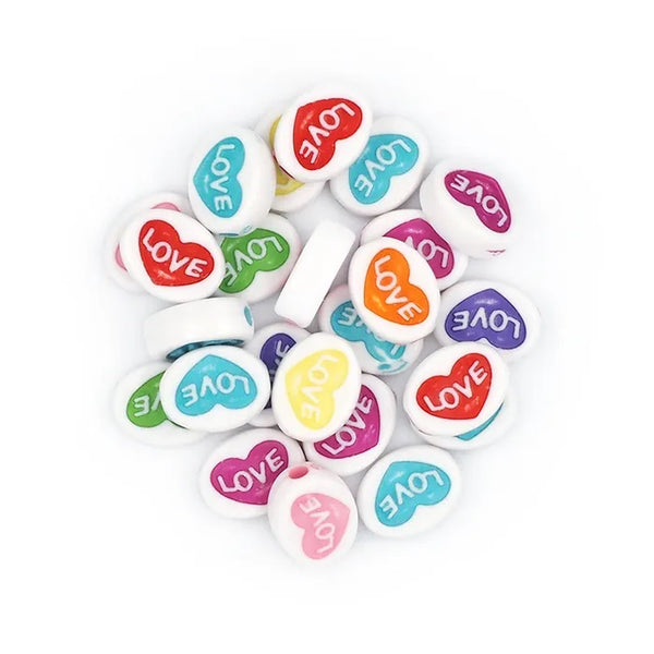 Love Printed Plastic Oval Beads