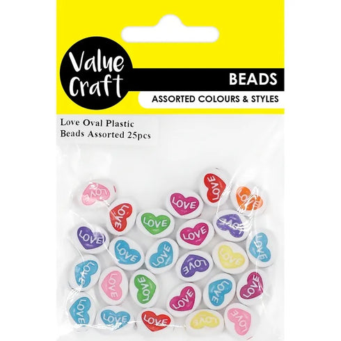 Love Printed Plastic Oval Beads