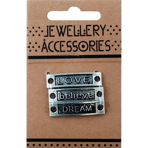 Rectangular Love, Believe & Dream Charms (available in 2 colours)