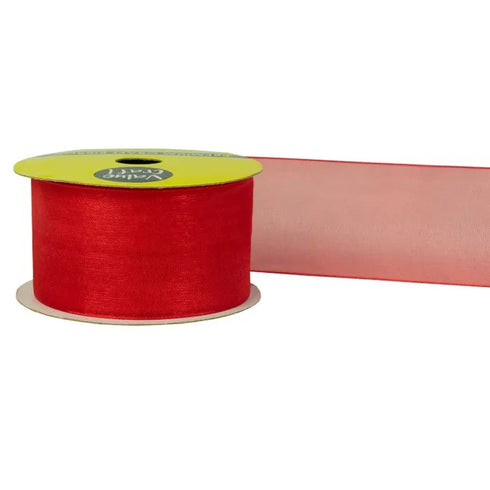 38mm Red Organza Woven Edge Ribbon