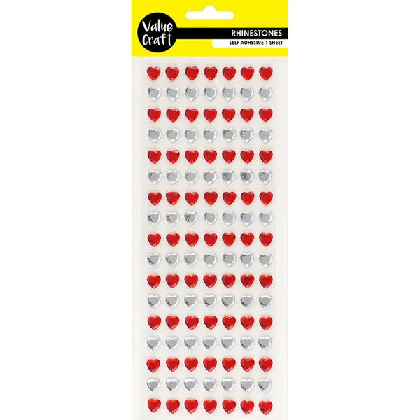 Red & Silver Hearts Self Adhesive Rhinestones