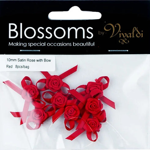 Satin Grub Rose Flower with Bow (available in 9 colours)