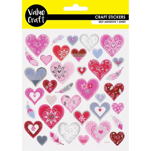 Self Adhesive Heart & Feathers Stickers