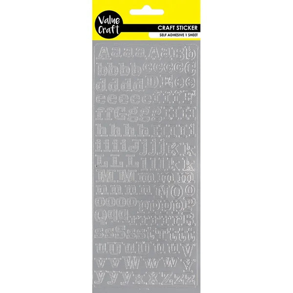 Silver Alphabet Flat Peel Stickers