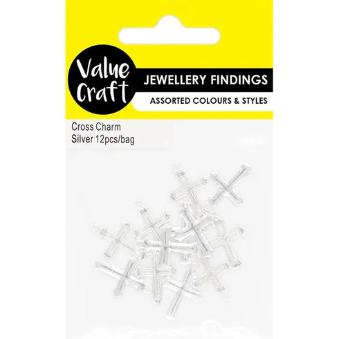 Silver Colour Cross Shape Charms