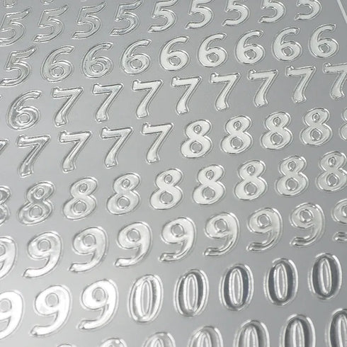 Silver Numbers Flat Peel Stickers