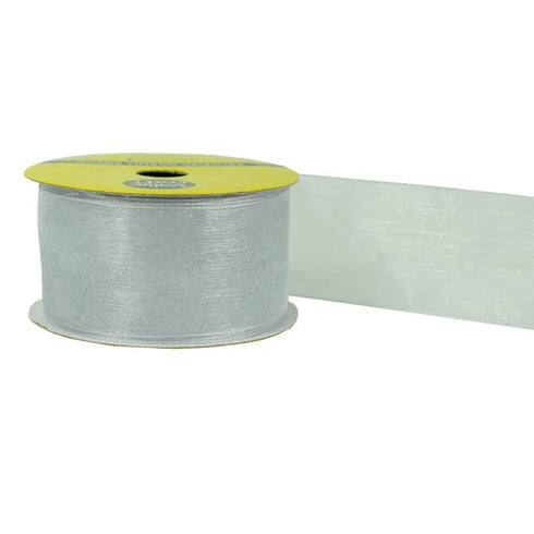 38mm Silver Organza Woven Edge Ribbon