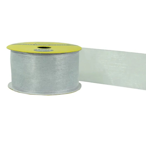 38mm Silver Organza Woven Edge Ribbon