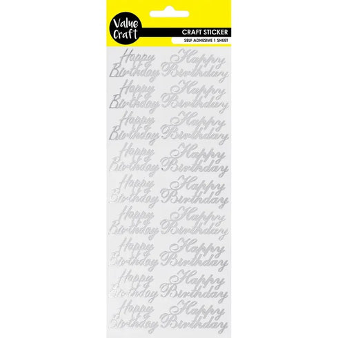 Silver Self Adhesive Happy Birthday Peel Stickers