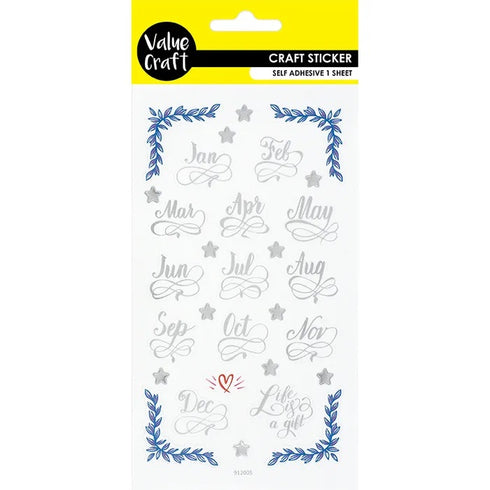 Silver Self Adhesive Months Planner Stickers