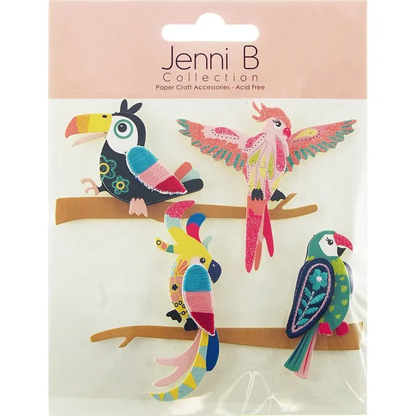 Tropical Birds on Branch 3D Sticker