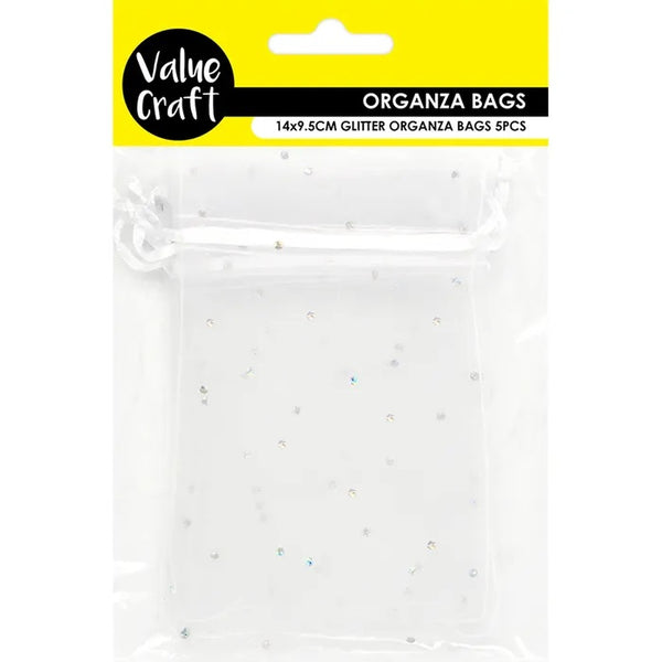 White - Silver Organza Bag with Glitter