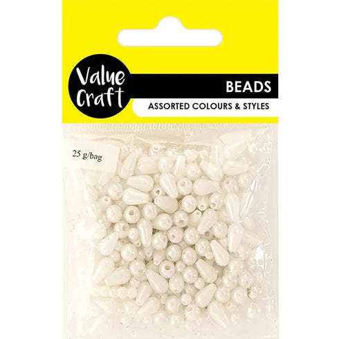 White Assorted Plastic Pearl Drops Beads