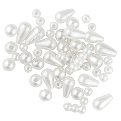 White Assorted Plastic Pearl Drops Beads
