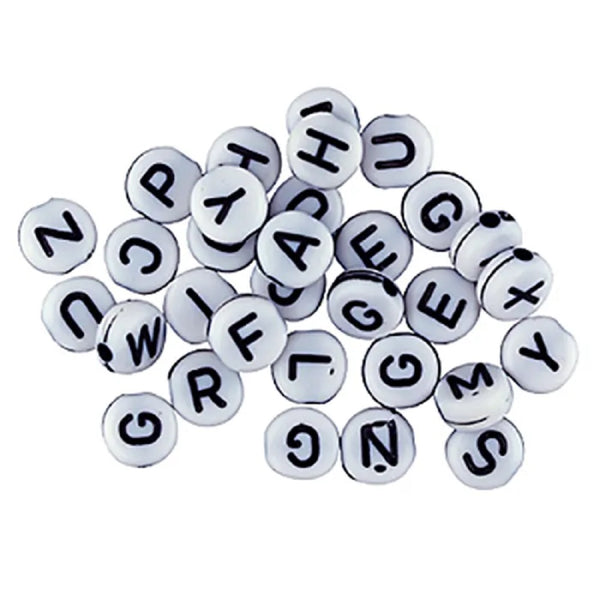 White Colour Round Alphabet Beads