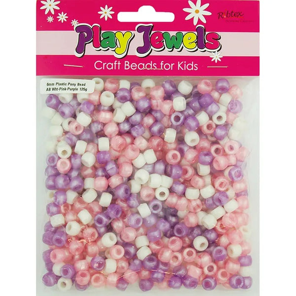 6mm White, Pink & Purple Colours Pony Beads