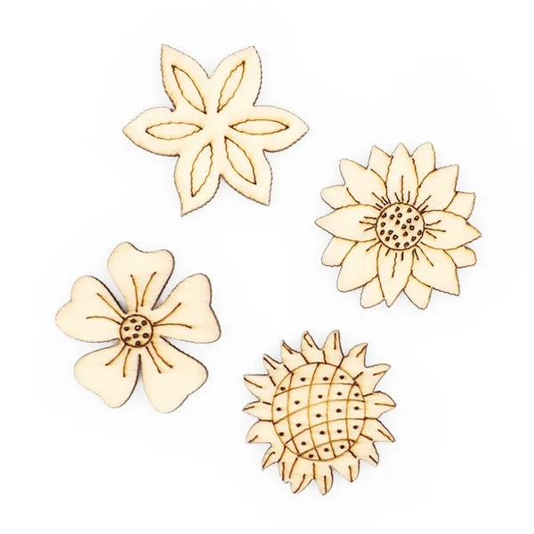 Wooden Engraved Floral Shapes