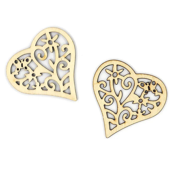 Wooden Floral Hearts Embellishment