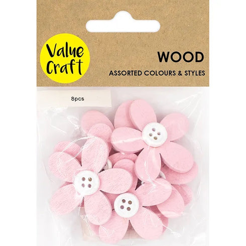 Wood Flower with Button Embellishments