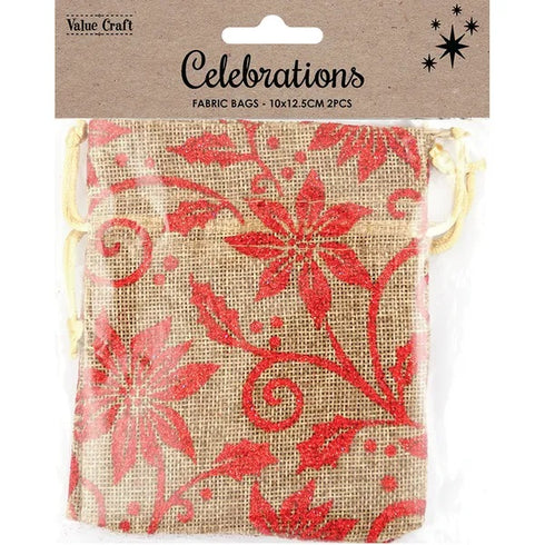 Xmas Natural with Red Flower Fabric Gift Bag