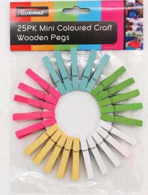 AussieSuperStore Art & Craft Essentials 25Pk Coloured Craft Pegs 25Pk Coloured Craft Pegs | Wooden Pegs DUR2301