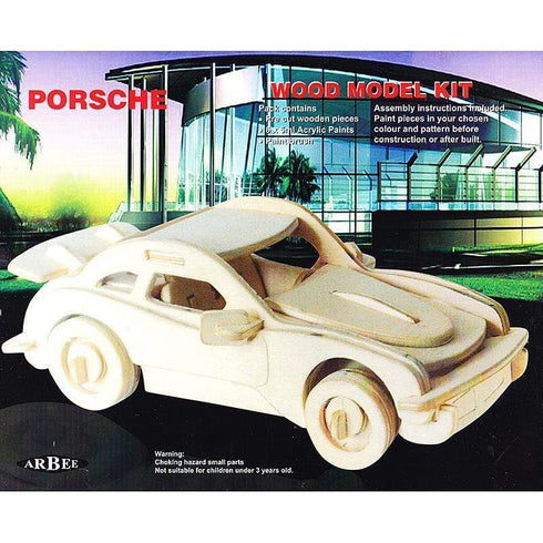 AussieSuperStore Art & Craft Essentials 3D Wooden Porsche Model kit 3D Wooden Porsche kit | DIY Kits for Kids WO93DPO