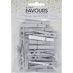 AussieSuperStore Art & Craft Essentials Silver Decorative Wooden Pegs (in 2 colors) Decorative Wooden Pegs (in 2 colors) | Wooden Pegs | Wooden Craft Clothes Pegs 9323823194802 FAV17085