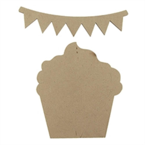 AussieSuperStore Art & Craft Essentials Wood Cupcake and Bunting Wood Cupcake and Bunting | Craft Wooden Shapes | Laser cut Wooden Shapes 9323823201500 JBS18038