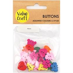 AussieSuperStore Haberdashery Supplies Kids Assorted Designs Wooden Buttons Kids Assorted Designs Wooden Buttons | Craft Buttons | Sewing Buttons | Bulk Cheap Button 9331468058755 VCWB11