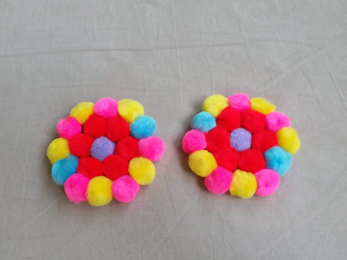 AussieSuperStore Handmade Products Red & Yellow & Pink Pom Pom Coasters (in 2 colors) Pom Pom Coasters | Weaved placemats or coasters AUSSIE24